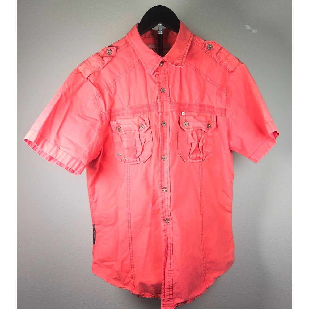 Y2K Utility Shirt Mens Medium Pink Cotton Casual Military Style Marc Ecko